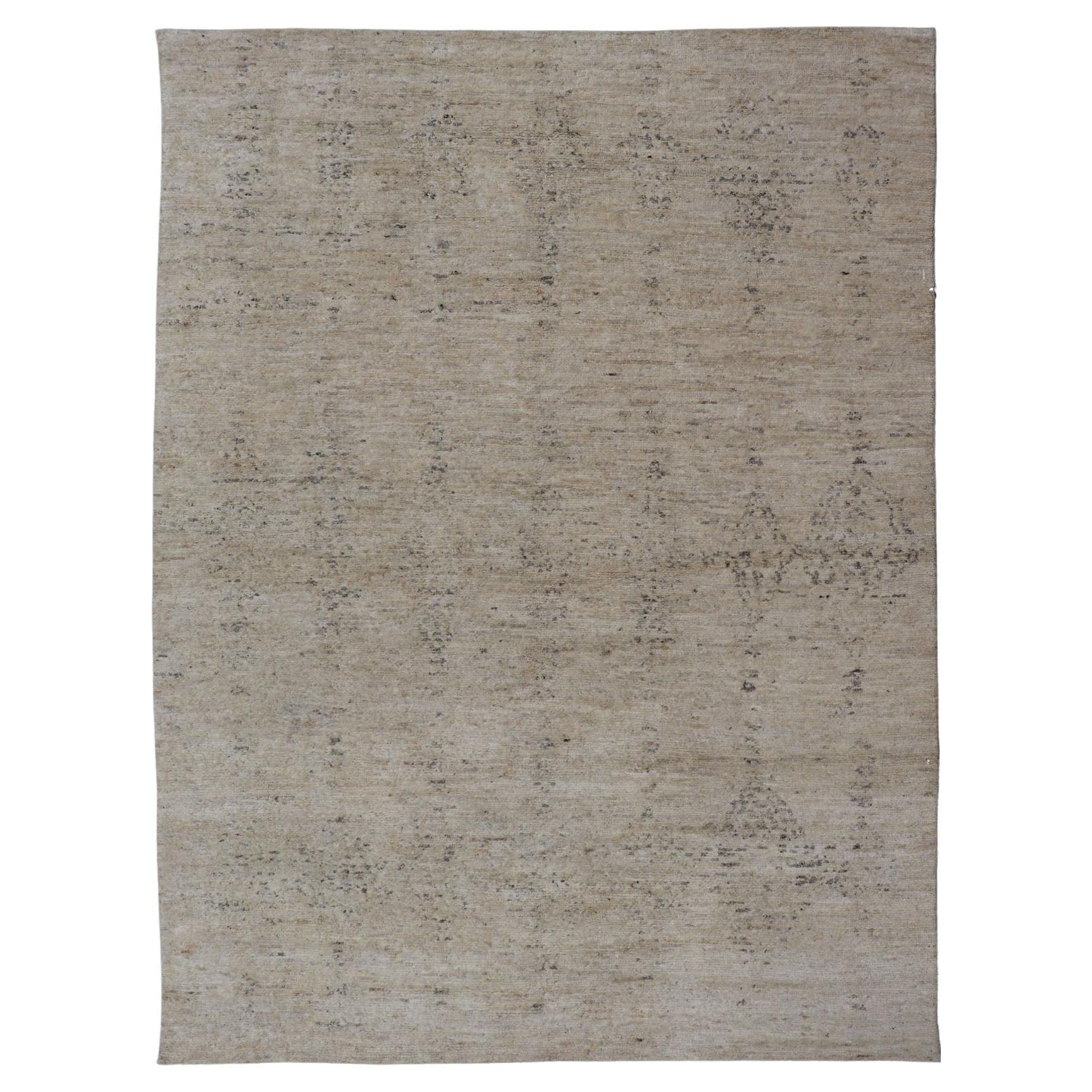 Large Modern Moroccan Style Rug in All-Neutral Tones, Beige, Cream, and Gray