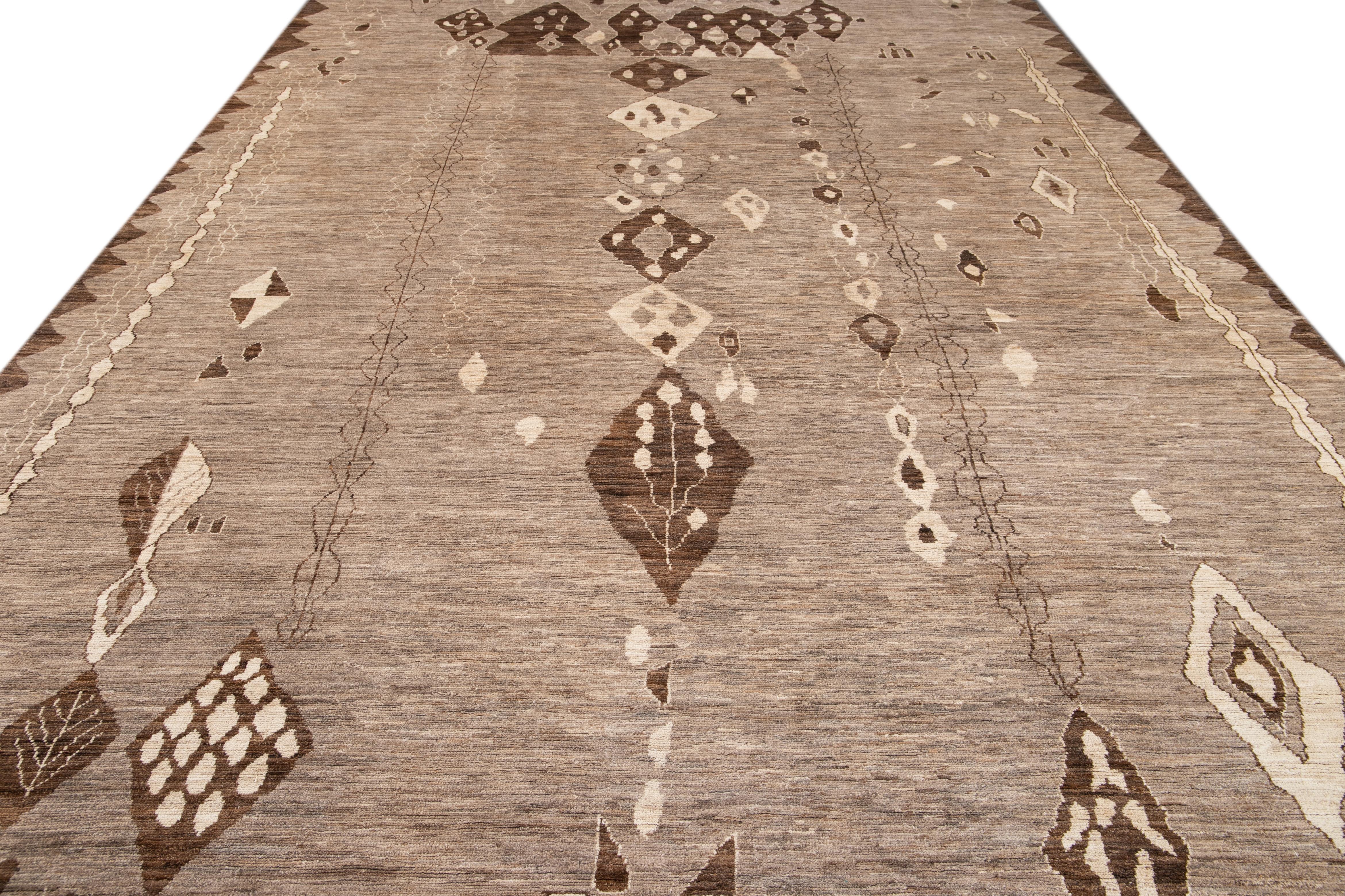 Hand-Knotted Large Modern Moroccan-Style Tribal Wool Rug For Sale
