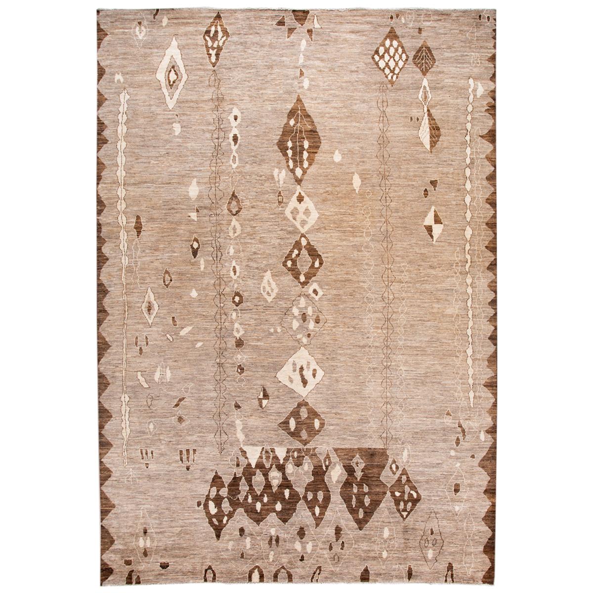 Large Modern Moroccan-Style Tribal Wool Rug For Sale