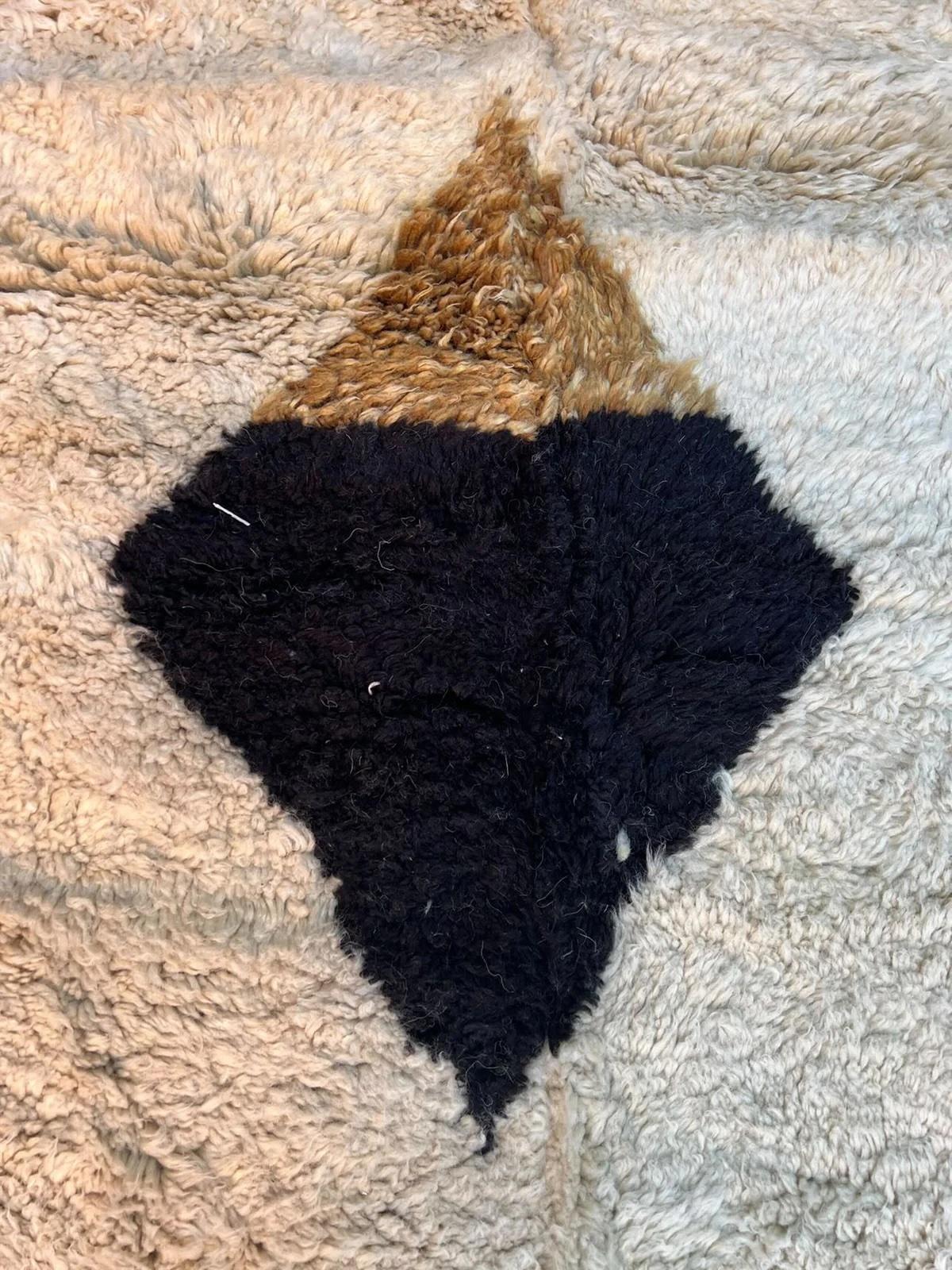 Woven Large Modern Moroccan Wool Beni M'Rirt Rug with Abstract Brown and Yellow Design For Sale