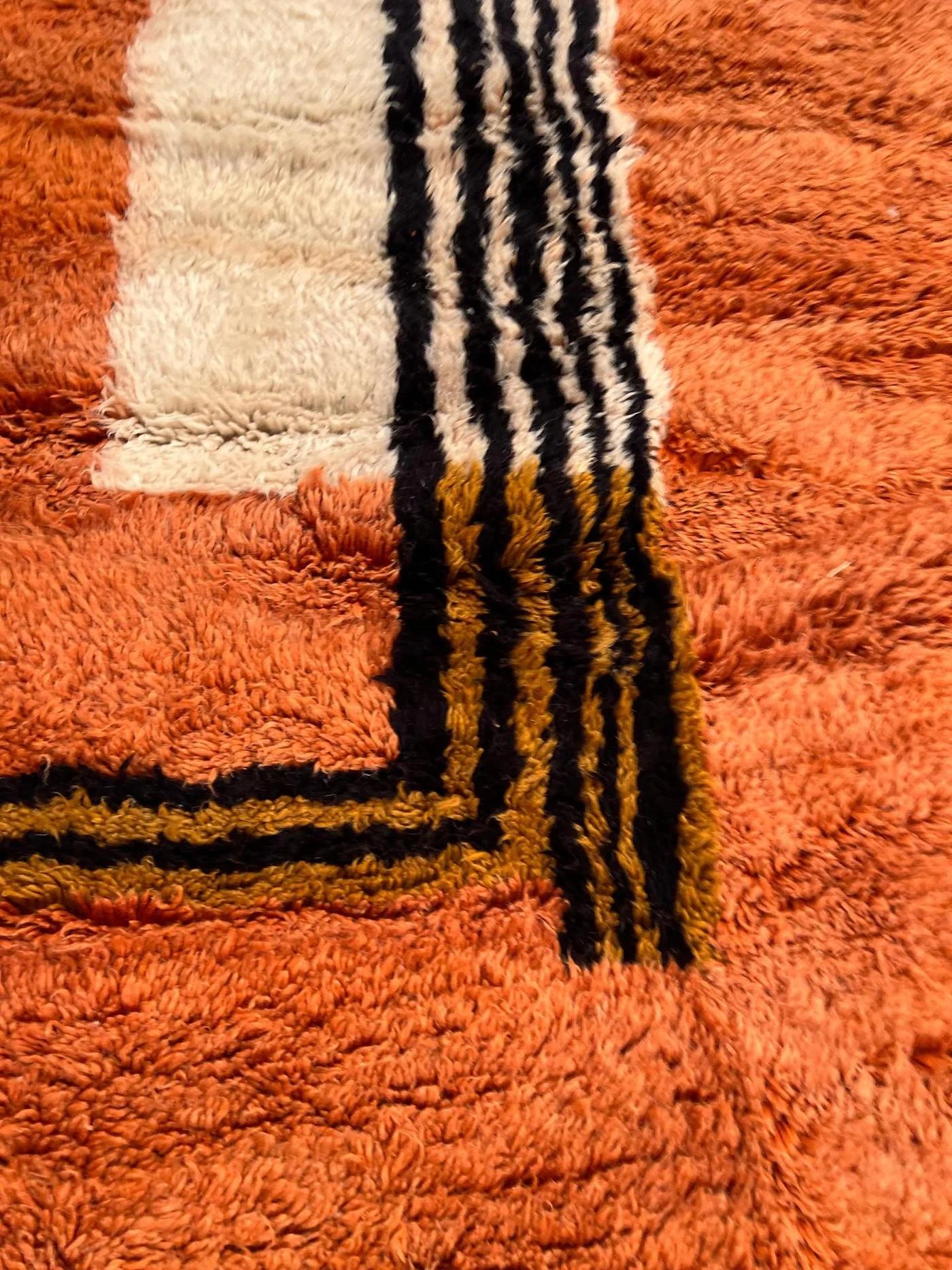 Woven Large Modern Moroccan Wool Beni M'Rirt Rug with Abstract Graphic Line Design For Sale