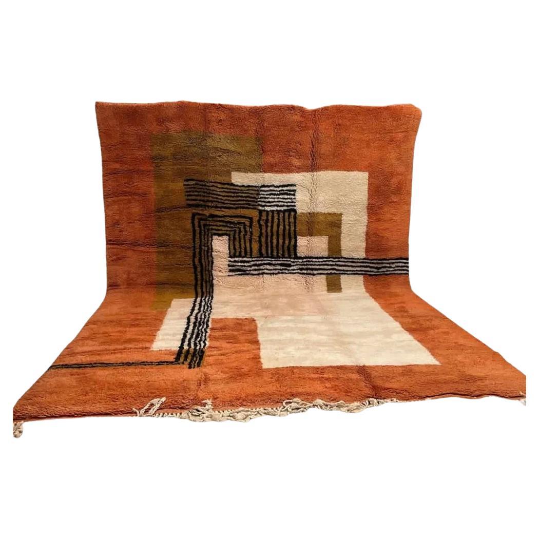 Large Modern Moroccan Wool Beni M'Rirt Rug with Abstract Graphic Line Design For Sale