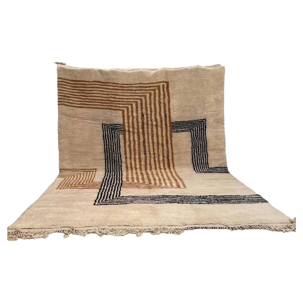 Large Modern Moroccan Wool Beni M'Rirt Rug with Abstract Graphic Line Design