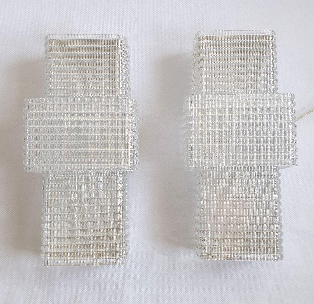 Mid-Century Modern Large Modern Clear Murano Glass Sconces - a pair For Sale