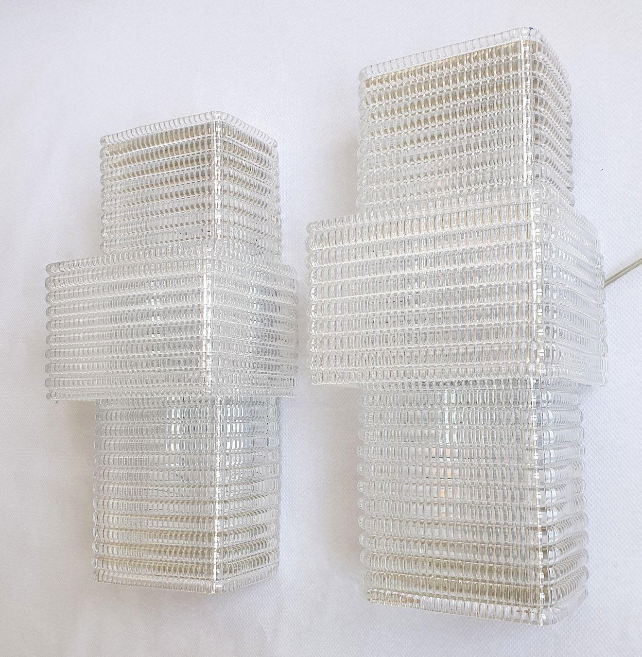 Italian Large Modern Clear Murano Glass Sconces - a pair For Sale