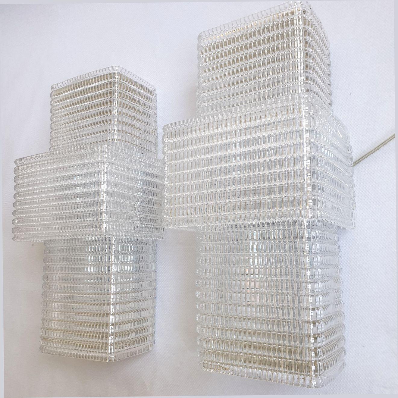 Large Modern Clear Murano Glass Sconces - a pair In Excellent Condition For Sale In Dallas, TX