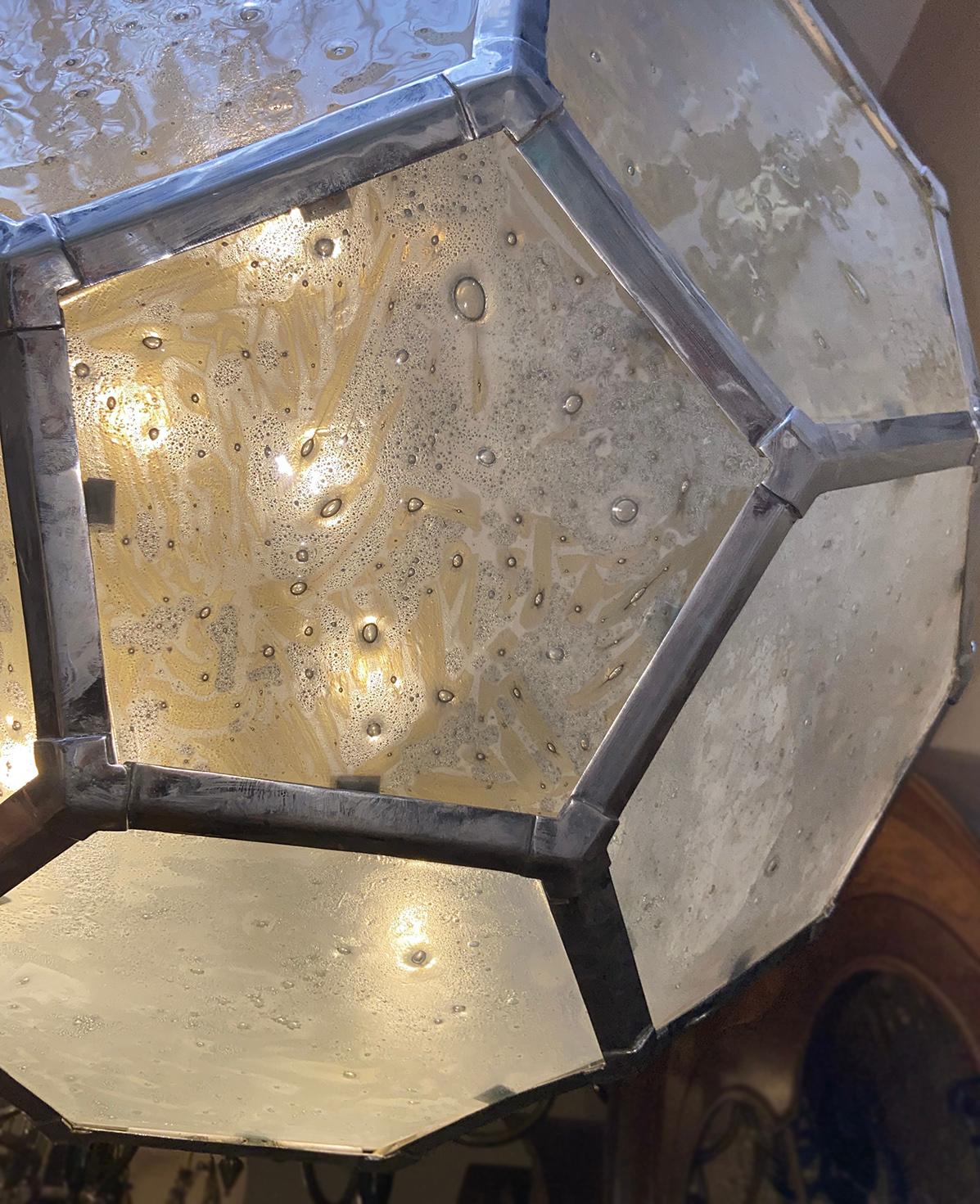 Art Glass Large Moderne Nickel-Plated Lantern For Sale