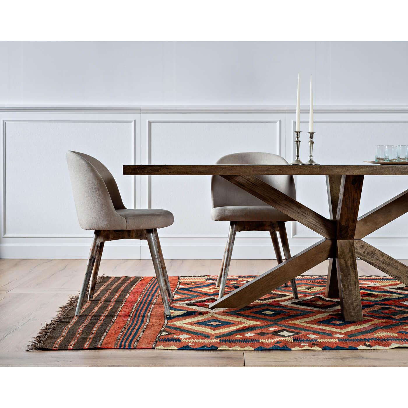 European Large Modern Oak and Glass Top Dining Table