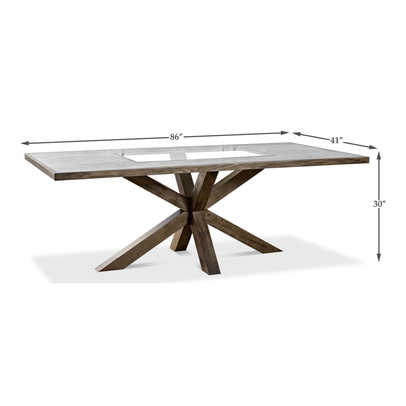 Contemporary Large Modern Oak and Glass Top Dining Table