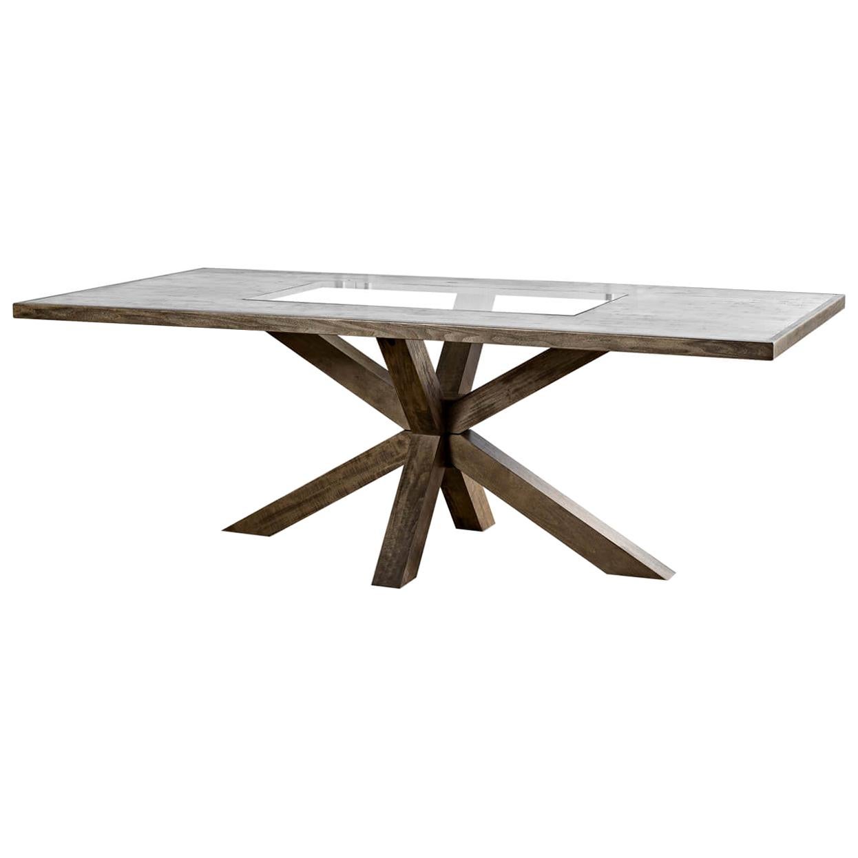Large Modern Oak and Glass Top Dining Table