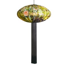 Large Modern Oriental Silk Lantern, English Garden Chinoiserie Bubble Light