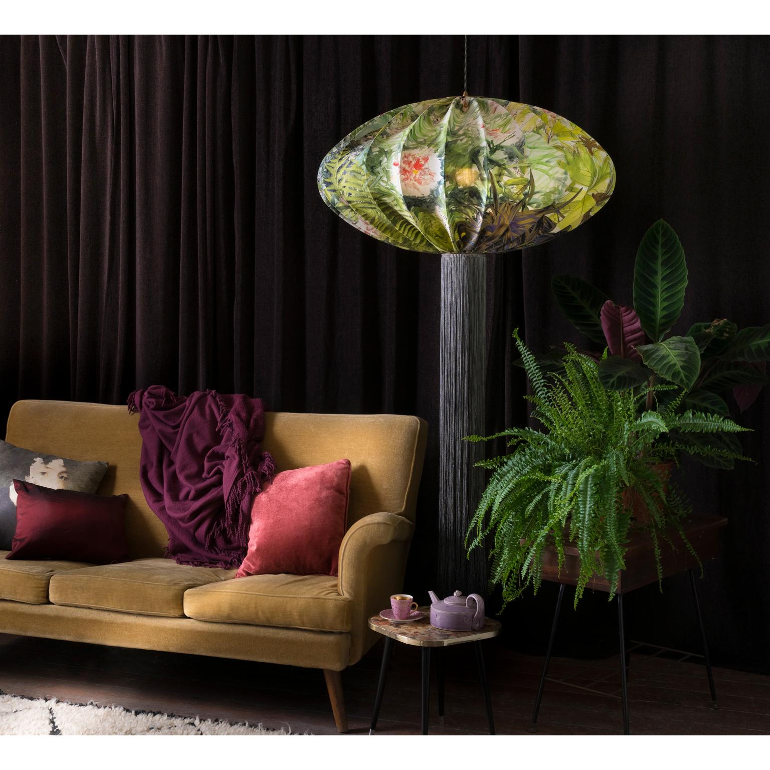 Contemporary Large Modern Oriental Silk Lantern, English Garden Chinoiserie Bubble Light For Sale