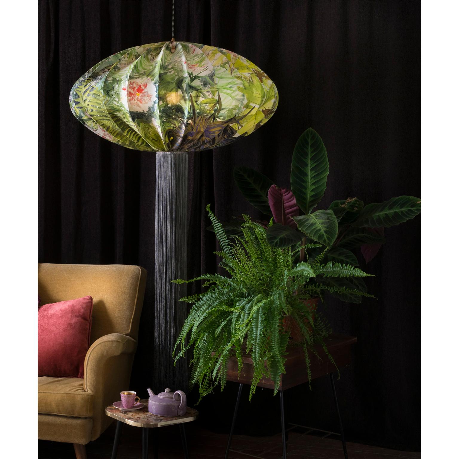 Large Modern Oriental Silk Lantern, English Garden Chinoiserie Bubble Light For Sale 1