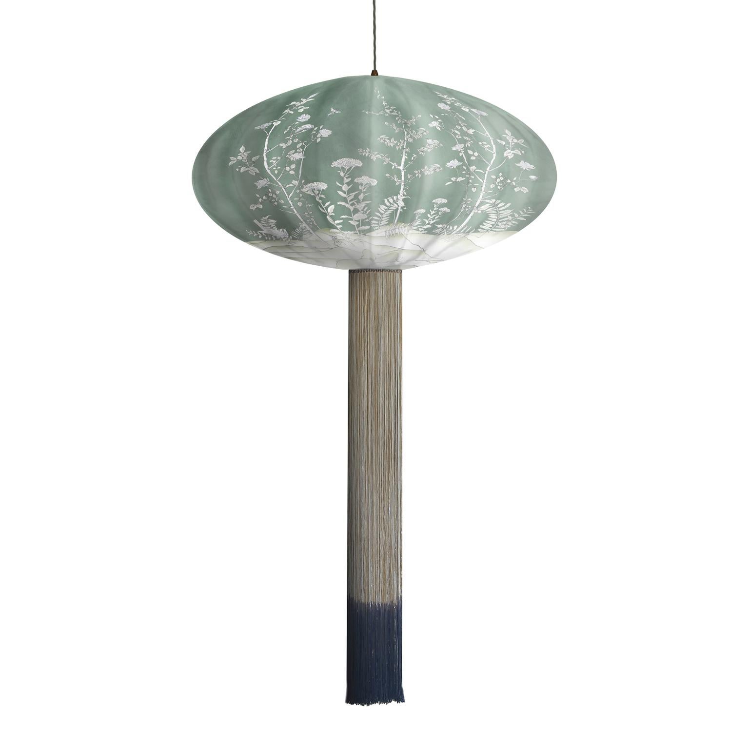 Large Modern Oriental Silk Lantern, English Garden Chinoiserie Bubble Light For Sale 4