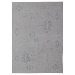 Large Modern Oushak Rug with All-Over Floral Motifs in Neutrals & Soft Colors