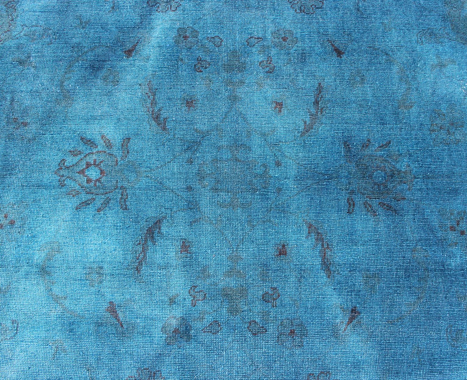 Large Modern Oushak Turkish Rug Over-Dyed in Blue Shades For Sale 1