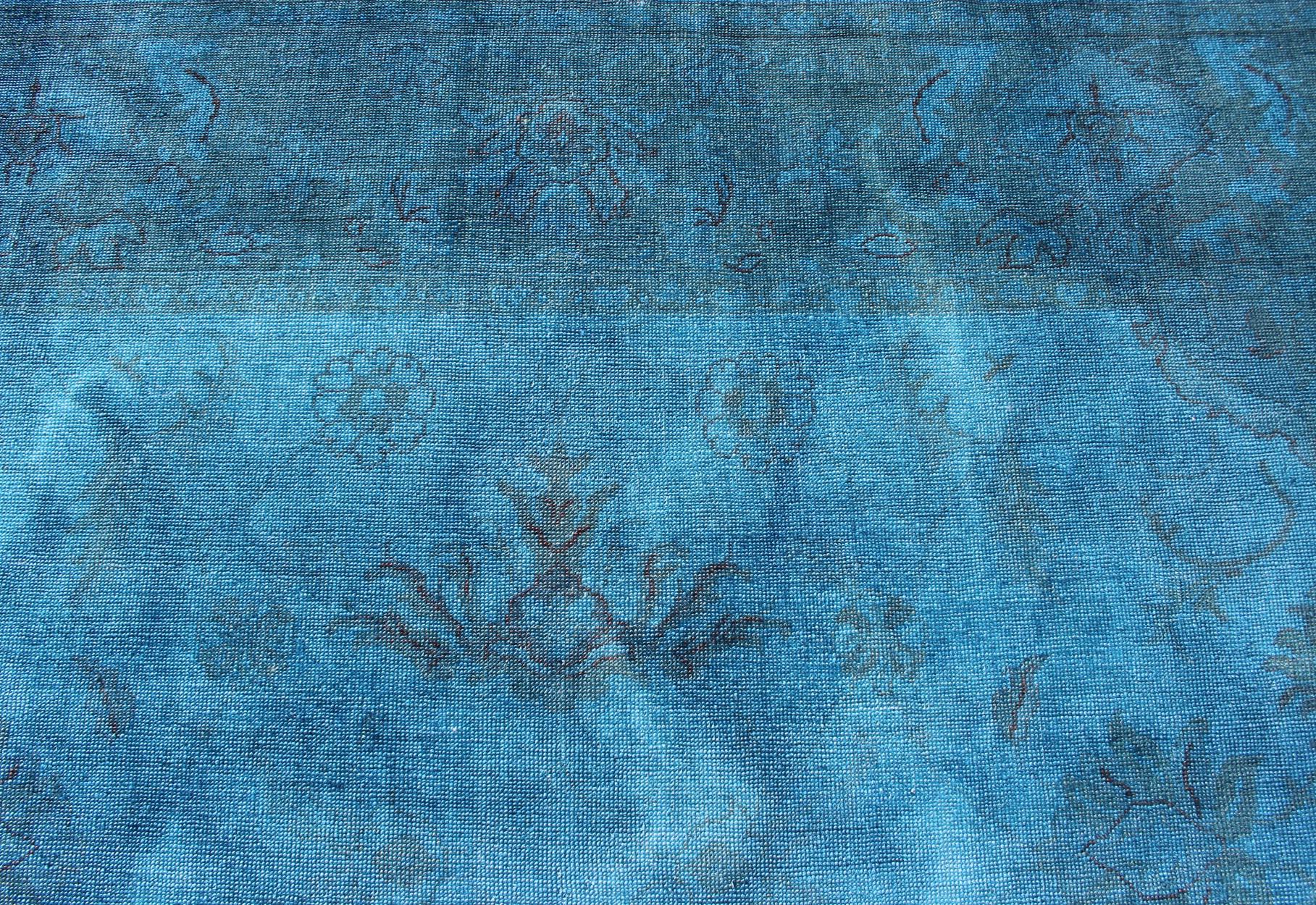 Large Modern Oushak Turkish Rug Over-Dyed in Blue Shades For Sale 2