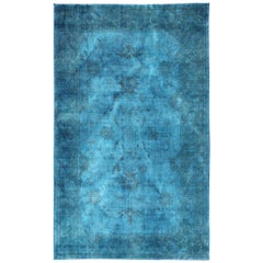 Large Modern Oushak Turkish Rug Over-Dyed in Blue Shades 10'3 x 16'7