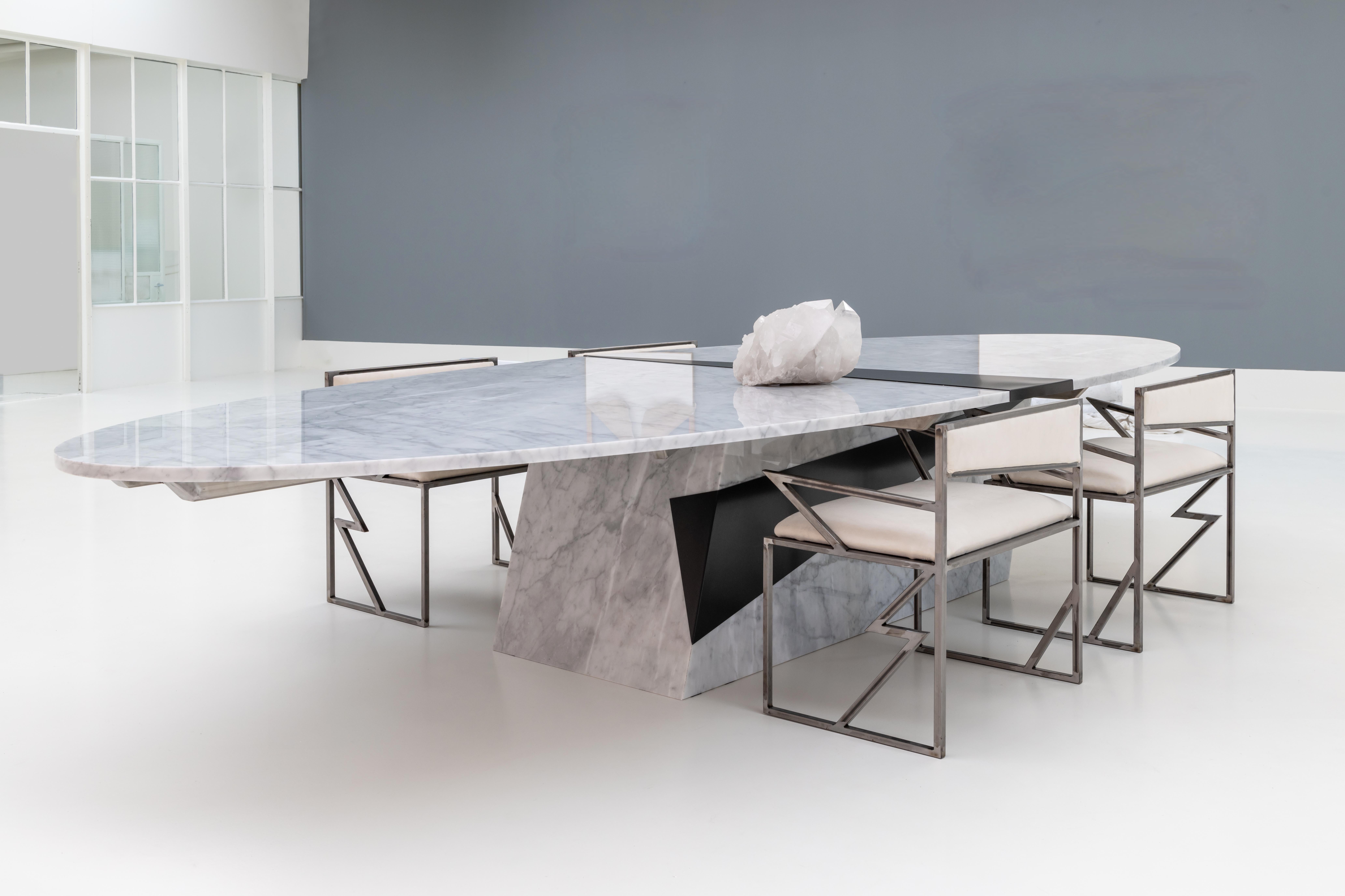 Stainless Steel Grand collectible design marble oval table by Roos Schneijderberg For Sale