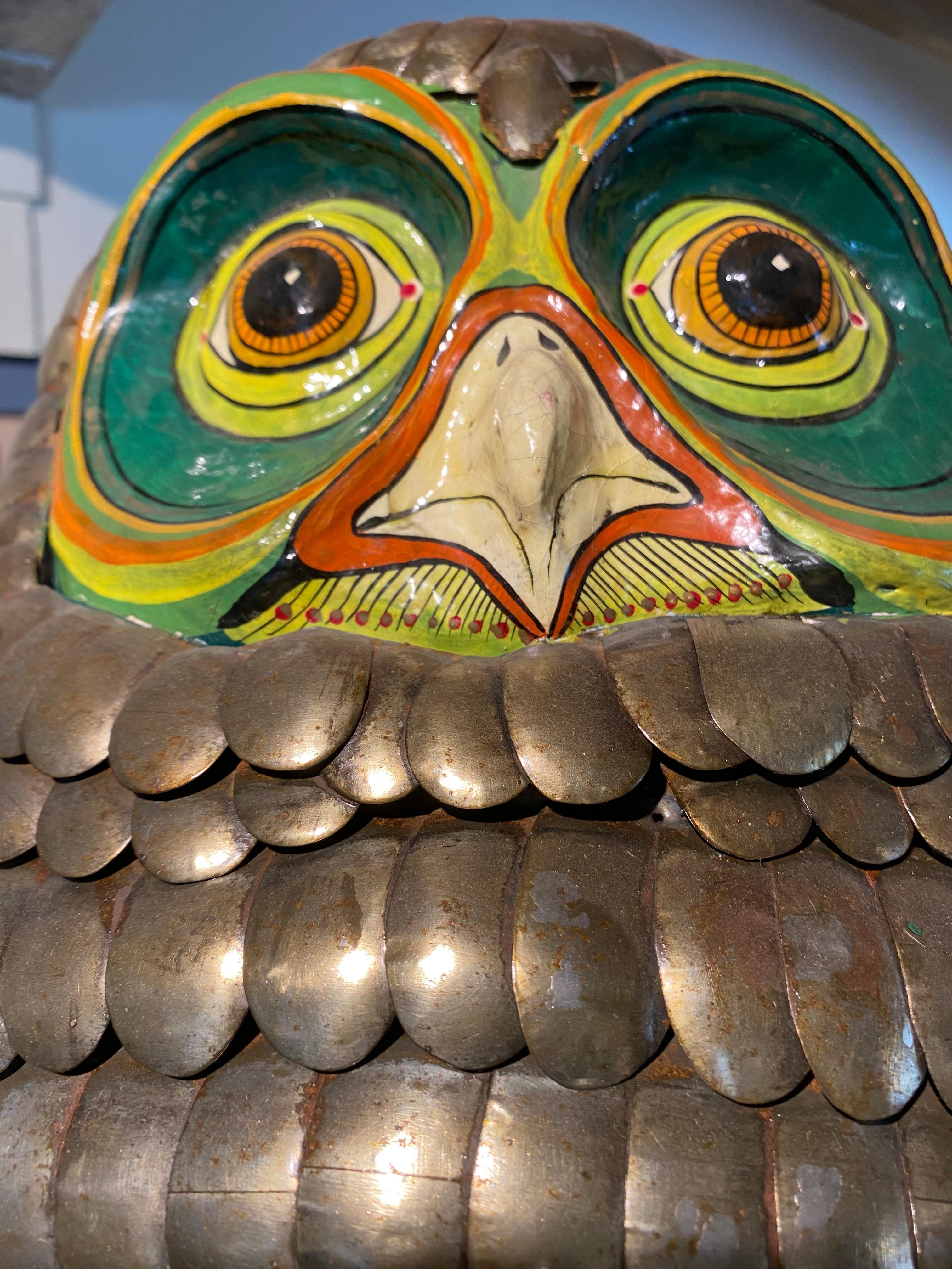 Large Modern Owl Sculpture on Hanging Perch by Sergio Bustamante In Excellent Condition For Sale In Pasadena, CA