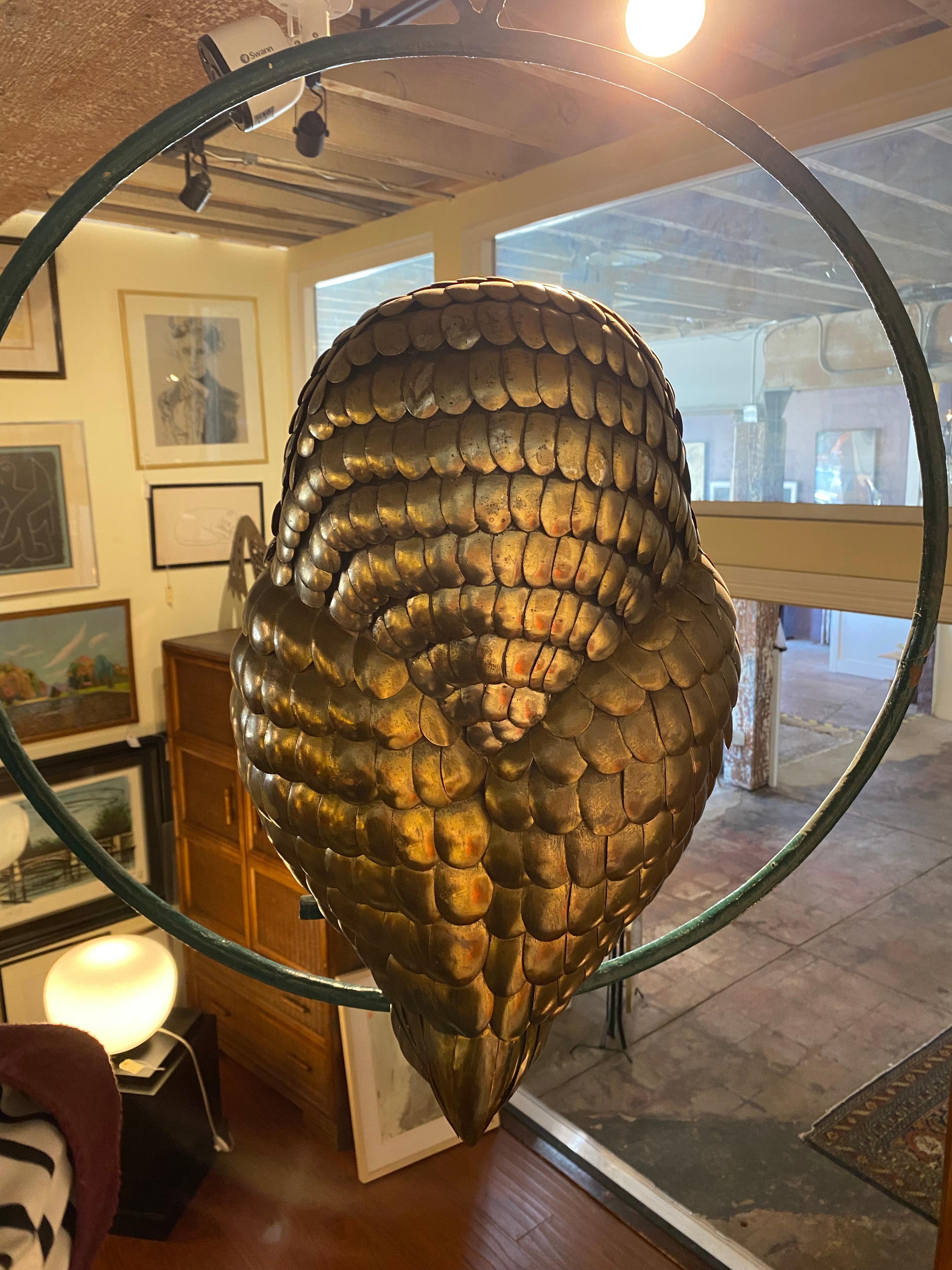 Late 20th Century Large Modern Owl Sculpture on Hanging Perch by Sergio Bustamante For Sale