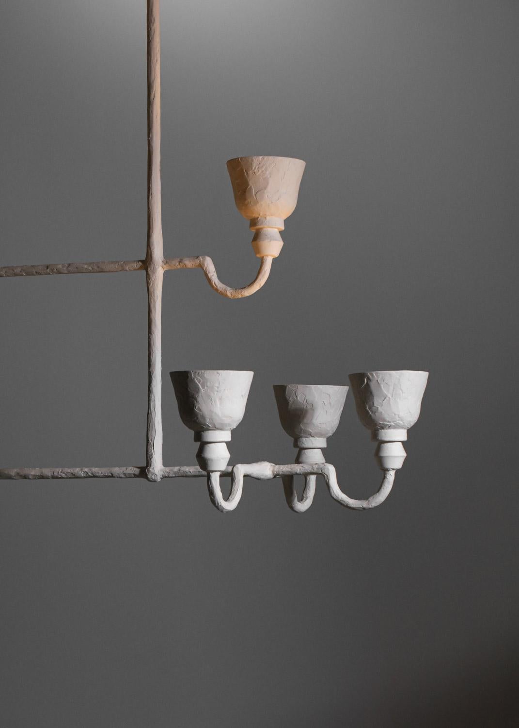 Grande lampadario moderno in gesso ispirato a Diego Giacometti 8 lampade in vendita 3