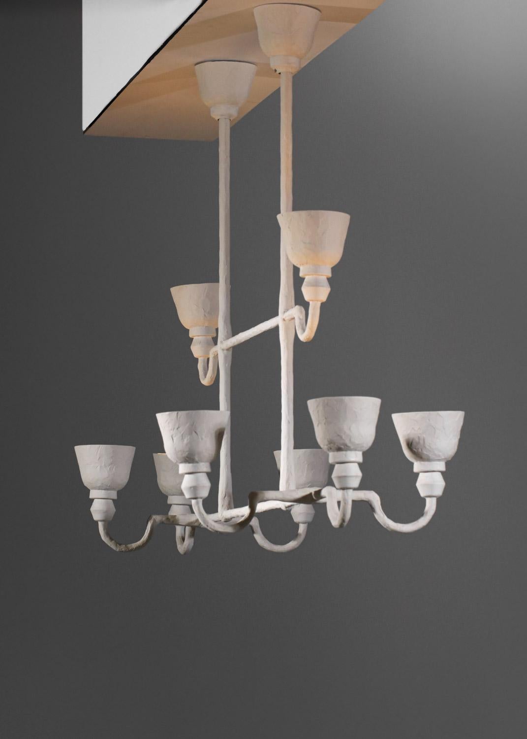 Grande lampadario moderno in gesso ispirato a Diego Giacometti 8 lampade in vendita 4
