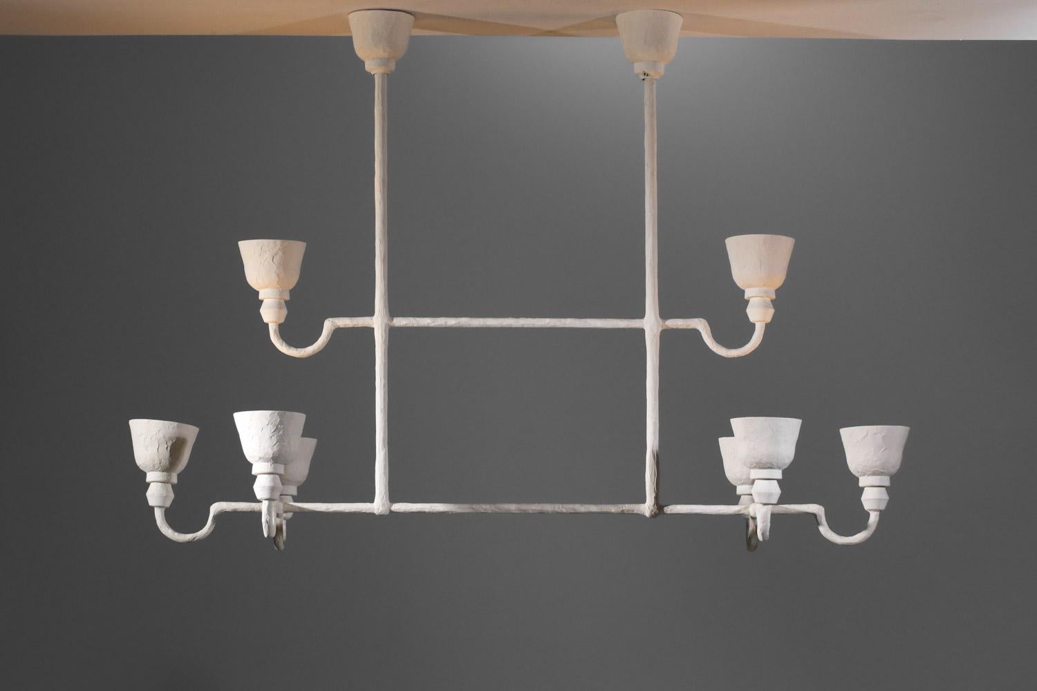 Grande lampadario moderno in gesso ispirato a Diego Giacometti 8 lampade in vendita 5