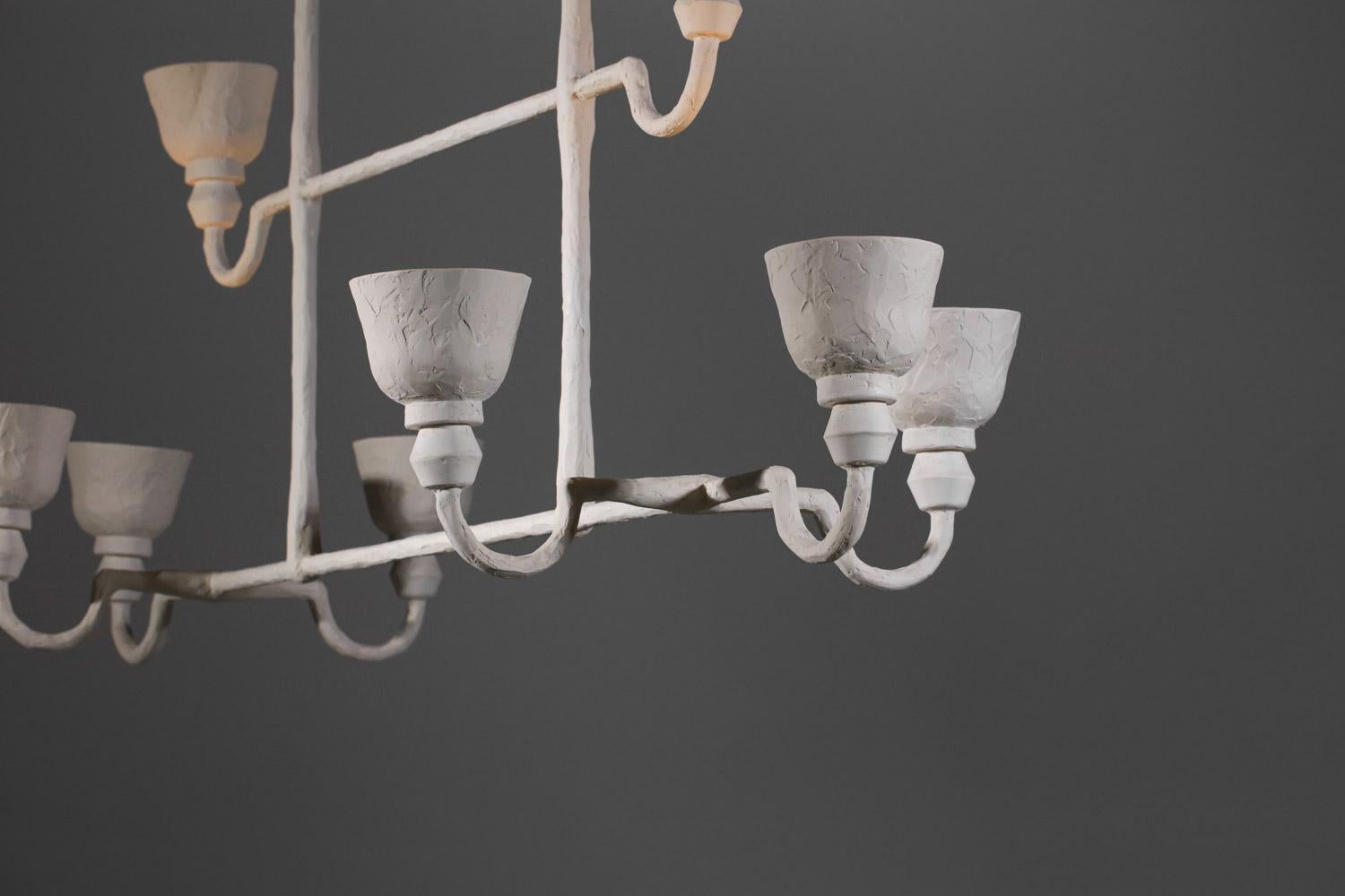 Grande lampadario moderno in gesso ispirato a Diego Giacometti 8 lampade in vendita 6