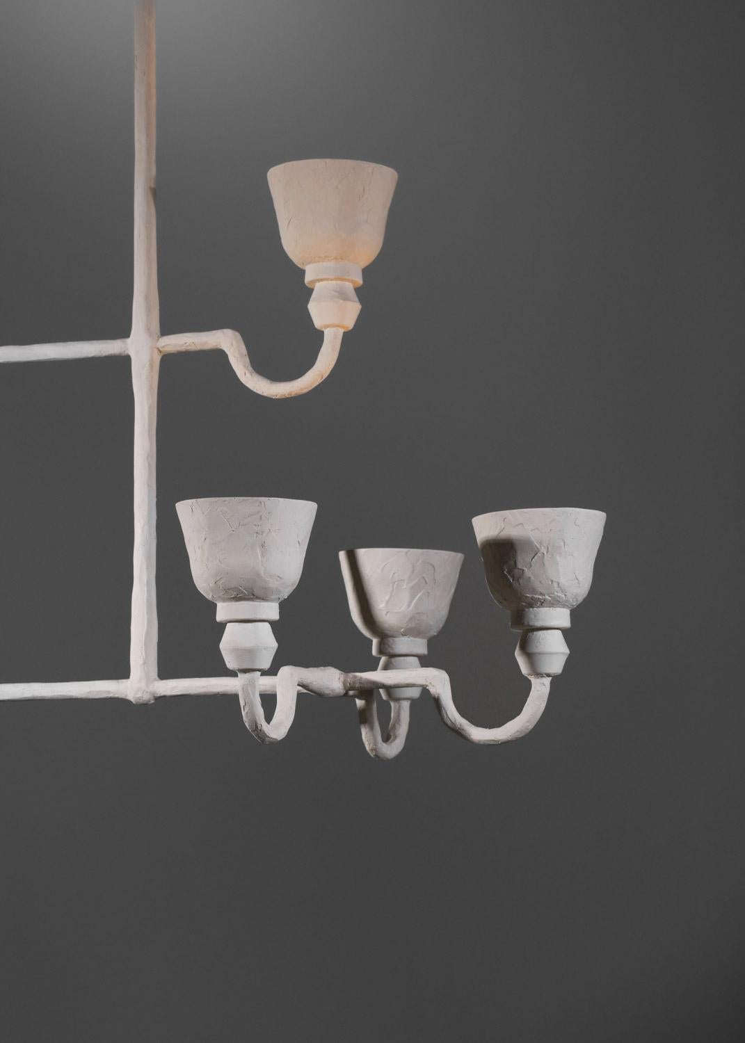 Grande lampadario moderno in gesso ispirato a Diego Giacometti 8 lampade in vendita 7