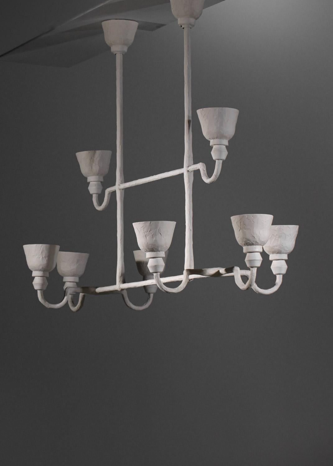 Grande lampadario moderno in gesso ispirato a Diego Giacometti 8 lampade in vendita 8