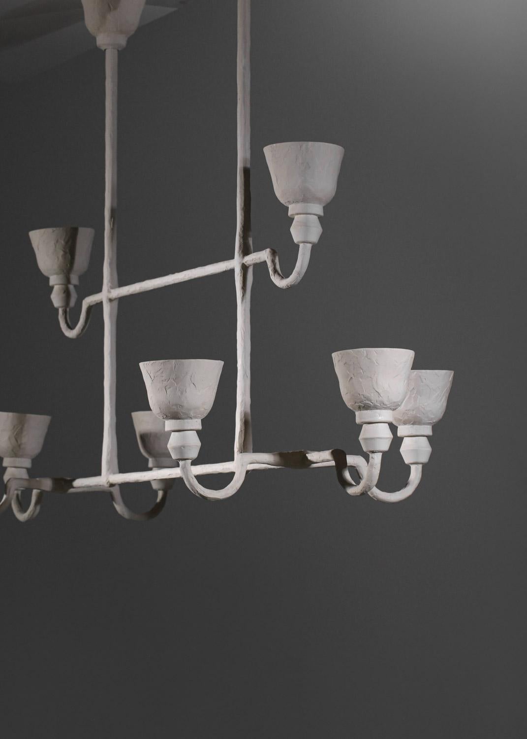 Grande lampadario moderno in gesso ispirato a Diego Giacometti 8 lampade in vendita 9
