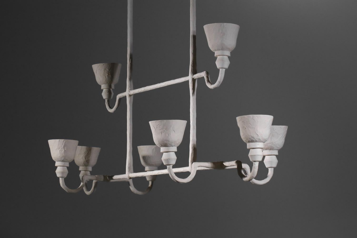 Grande lampadario moderno in gesso ispirato a Diego Giacometti 8 lampade in vendita 10