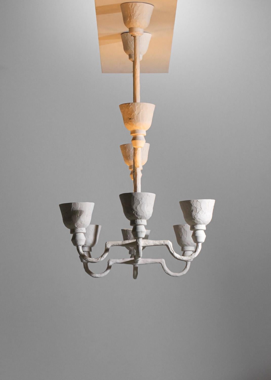 Intonaco Grande lampadario moderno in gesso ispirato a Diego Giacometti 8 lampade in vendita