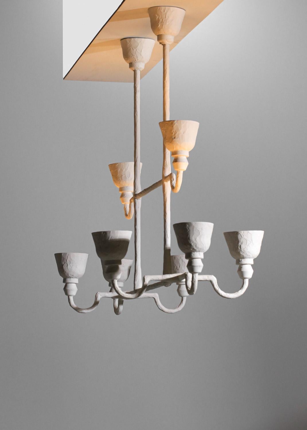 Grande lampadario moderno in gesso ispirato a Diego Giacometti 8 lampade in vendita 1