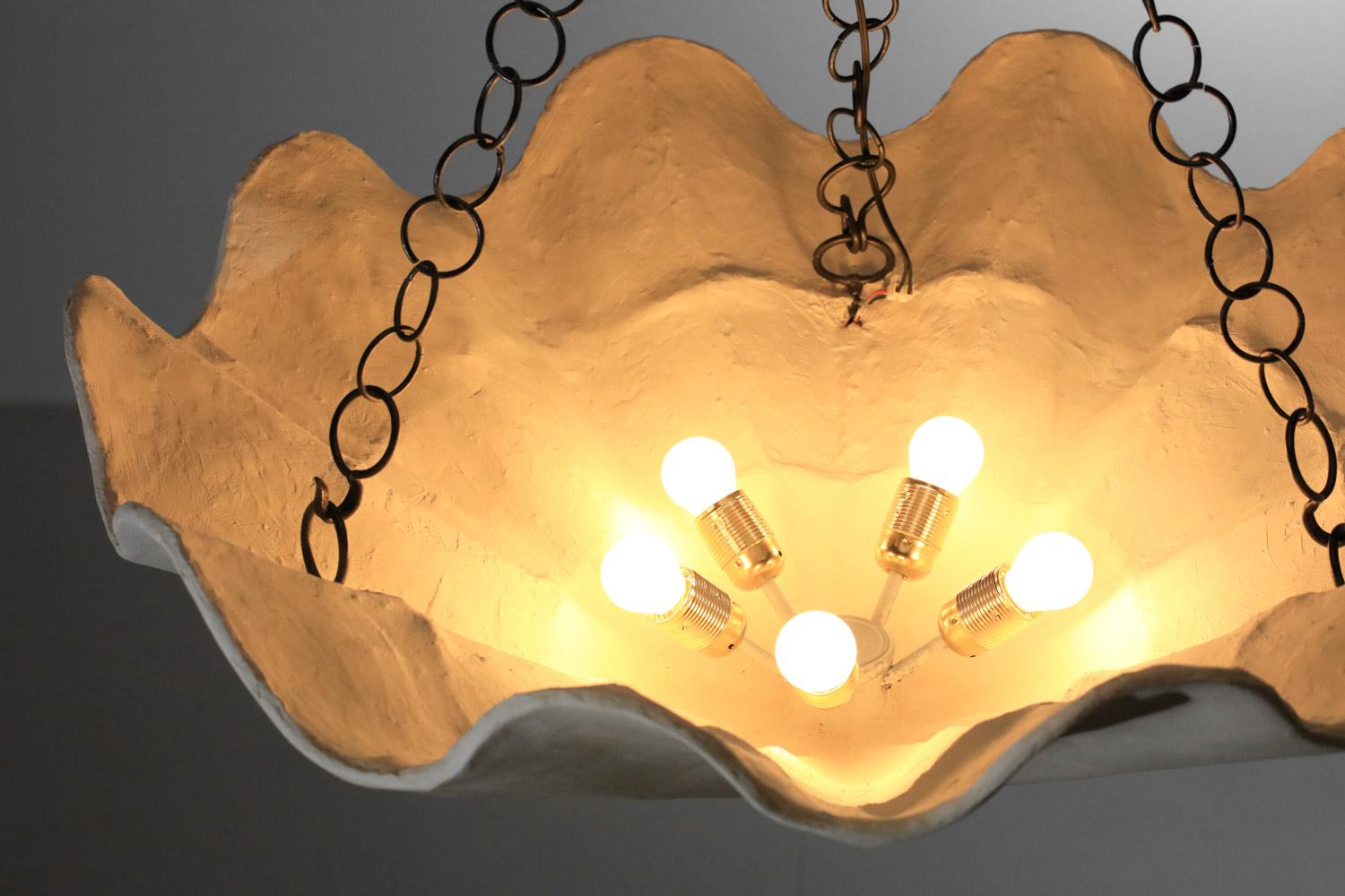 Large modern plaster shell chandelier in style of Diego Giacometti For Sale 5