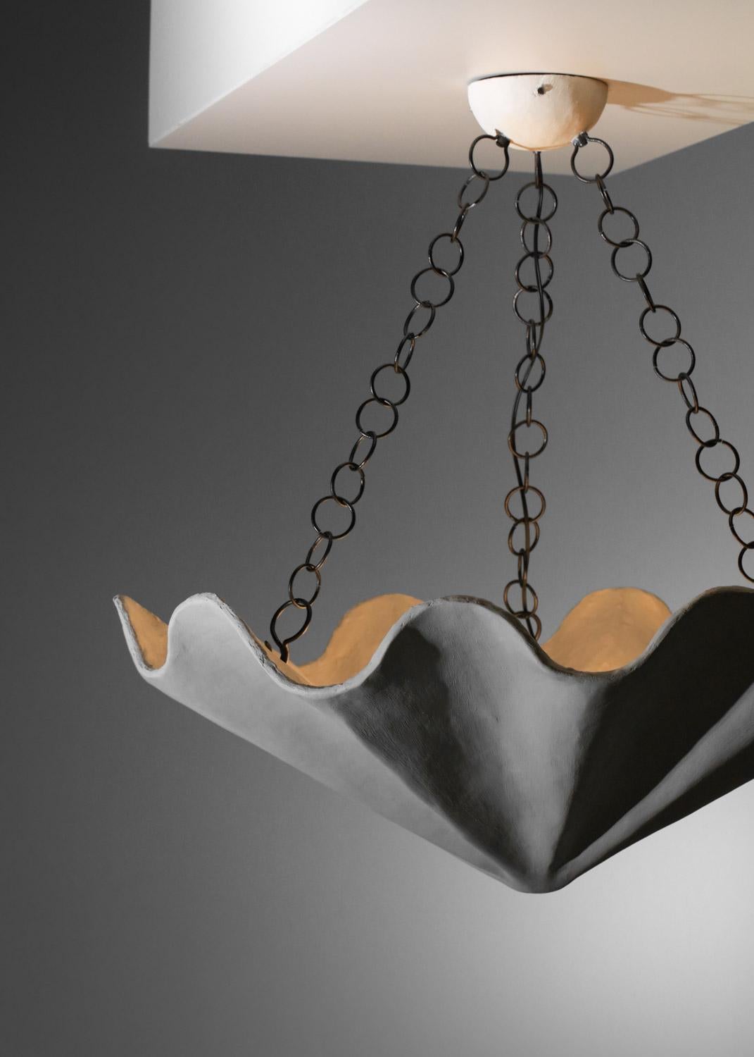 Hand-Crafted Large modern plaster shell chandelier in style of Diego Giacometti For Sale