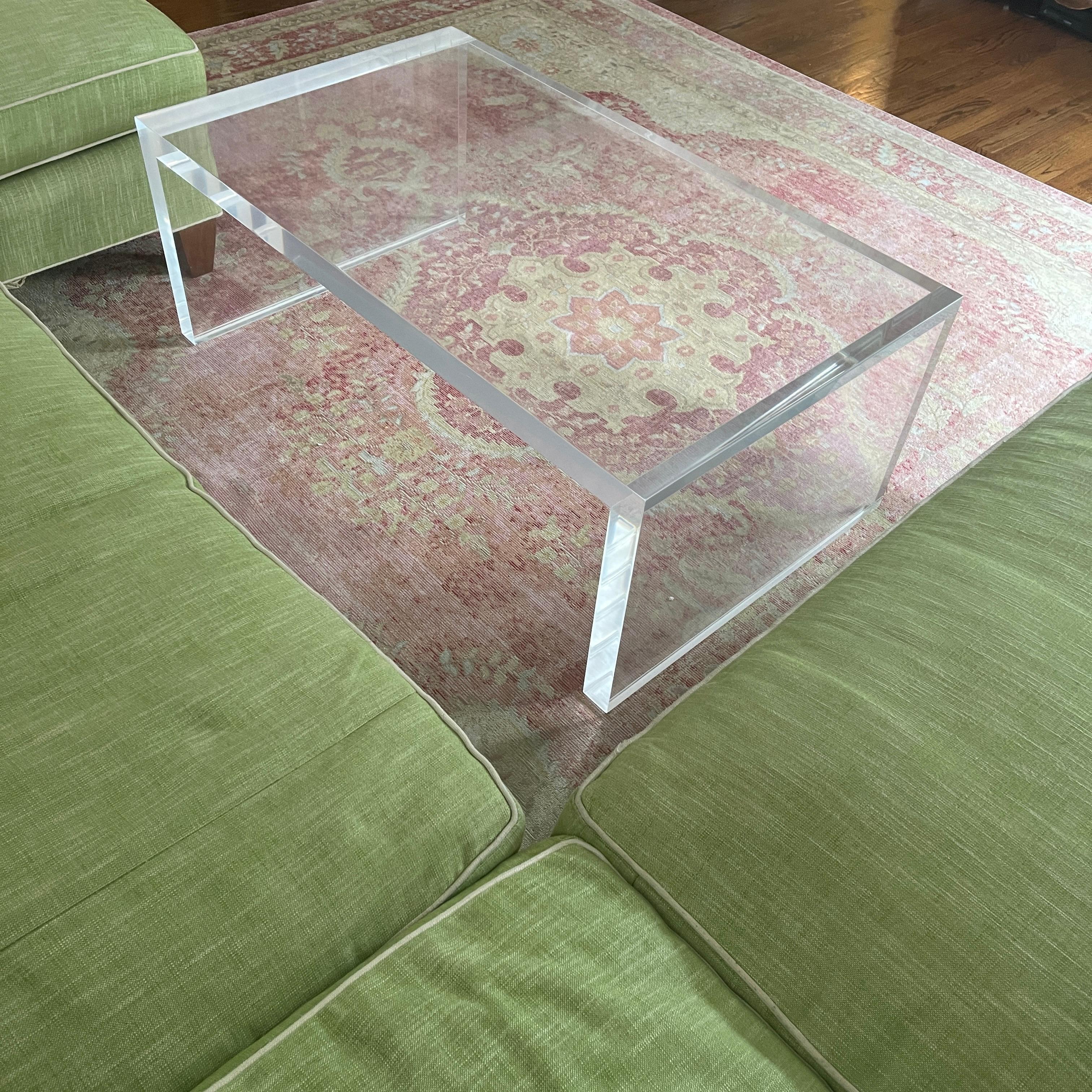 Large Rectangular Thick Lucite Coffee or Cocktail Table Hollis Era 3