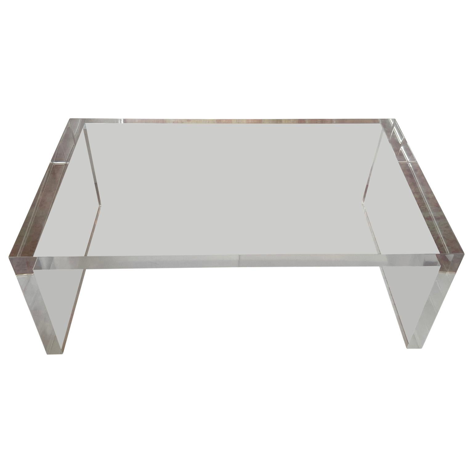 Modern Large Rectangular Thick Lucite Coffee or Cocktail Table Hollis Era