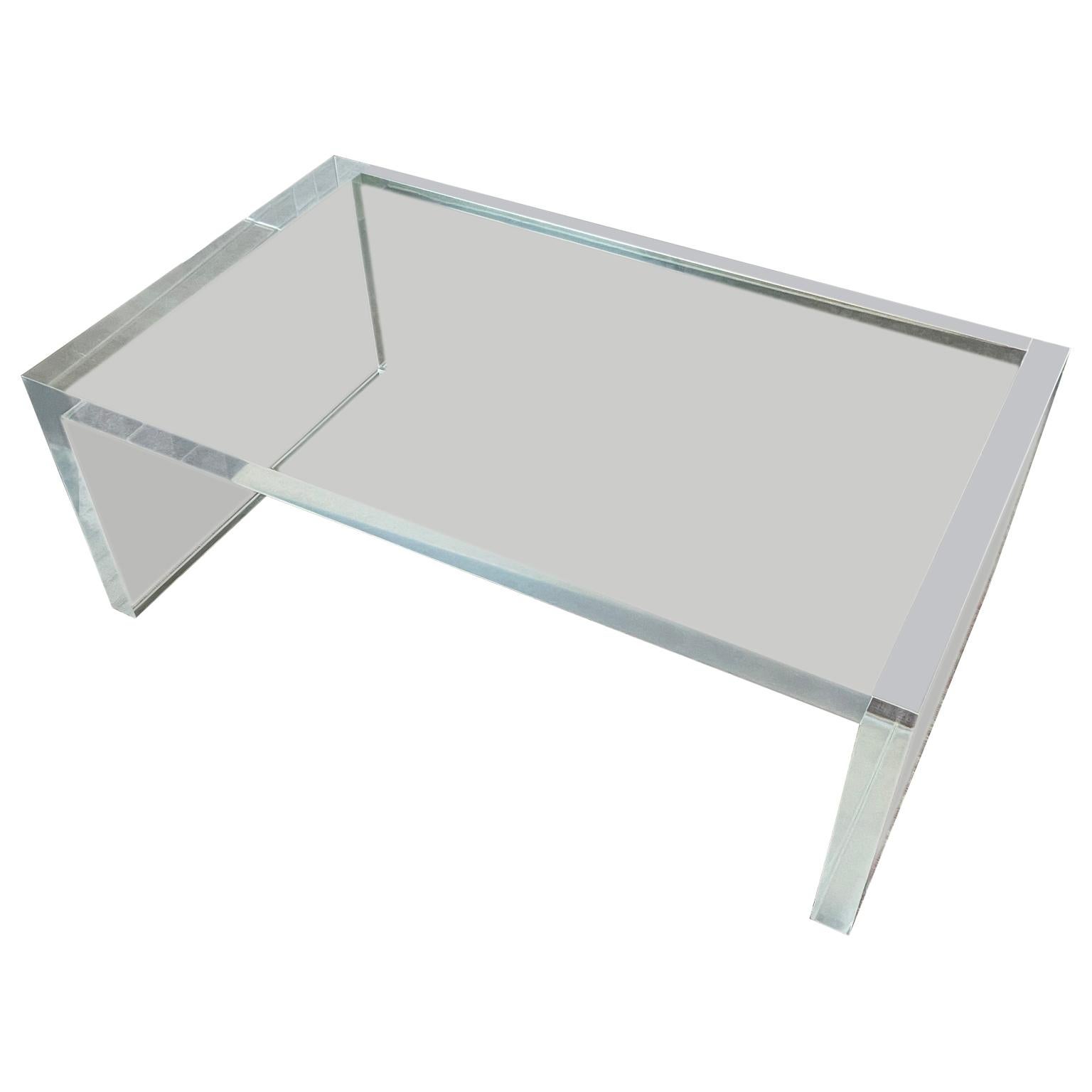 Hand-Crafted Large Rectangular Thick Lucite Coffee or Cocktail Table Hollis Era