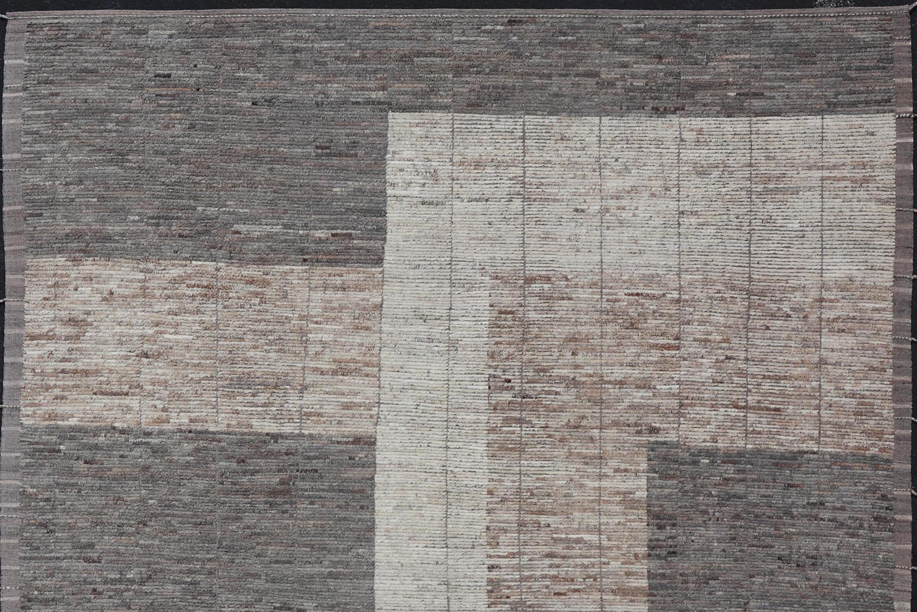 Contemporary Large Modern Rug in Earth Tones with Square Size and Distressed Texture For Sale