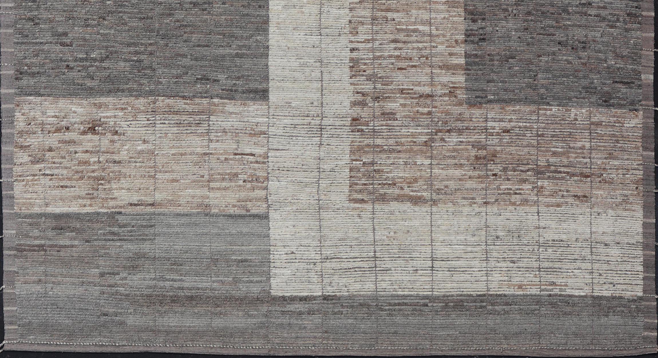 Large Modern Rug in Earth Tones with Square Size and Distressed Texture For Sale 1