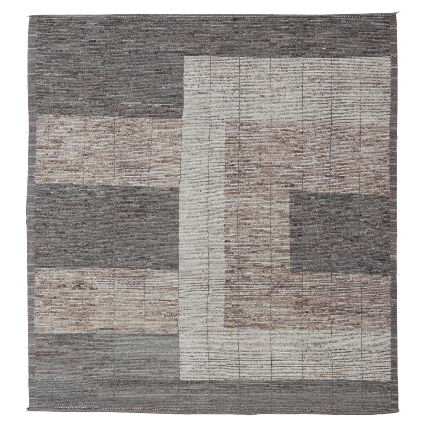 Large Modern Rug in Earth Tones with Square Size and Distressed Texture For Sale