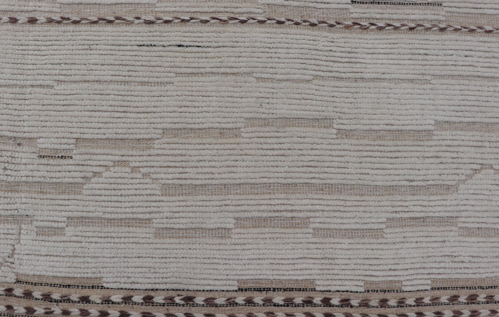 Contemporary Large Modern Rug in Muted Off White. Light Brown with Minimalist Design For Sale
