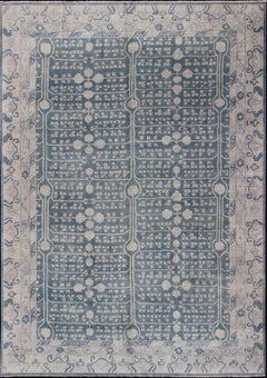 Large Modern Rug, Khotan Design Rug with pomegranate Pattern in Blue, Tan & Tau