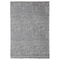 Grand tapis moderne à motif minimaliste sur toute sa surface en Lt. Ancien fusain, gris, argent