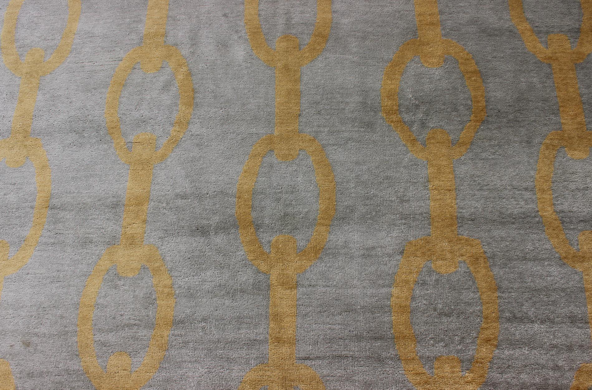 Large Modern Rug With Chain Design in Gray and Marigold Colors For Sale 4