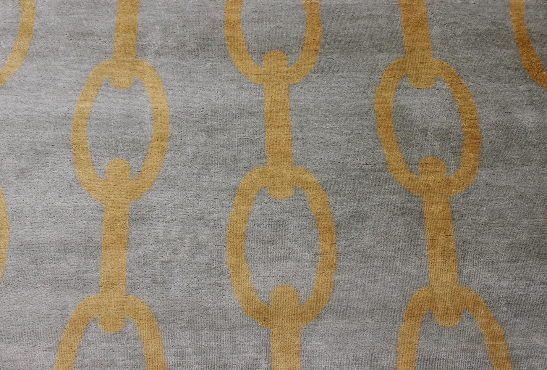 Large Modern Rug With Chain Design in Gray and Marigold Colors For Sale 2
