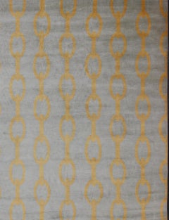Large Modern Rug With Chain Design in Gray and Marigold Colors