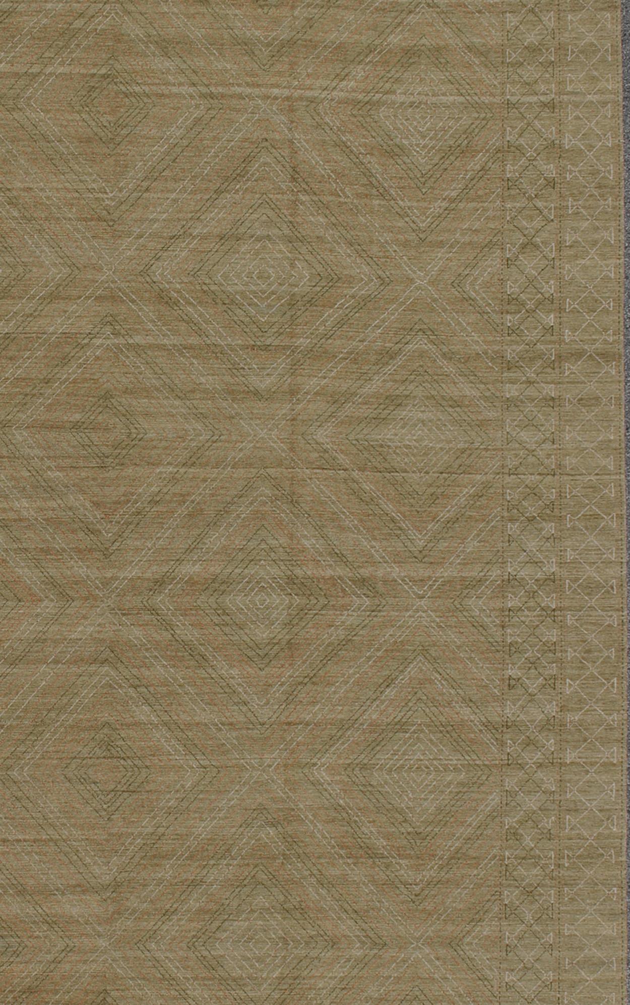 Modern rug with all-over modern diamond design, rug KOL-60809 country of origin / type: Afghanistan/ Modern

This modern rug with a contemporary design rendered in connected diamond pattern, features green background and ivory, pink, and shades of